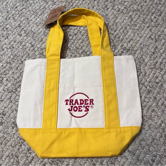 NWT Trader Joe's Mini Canvas Tote Bags SET OF 4 (red, blue, yellow, green) - Picture 2 of 11